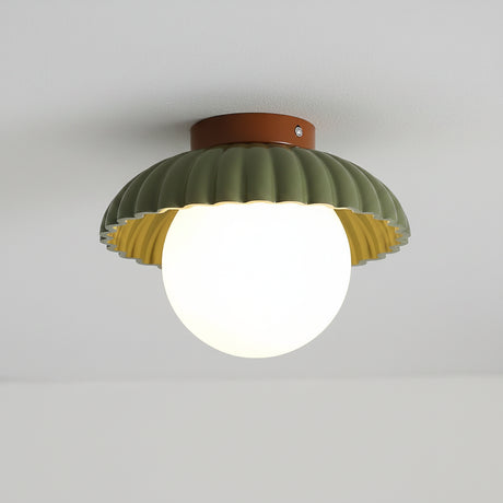 Brown and green colourway of the petal shade flush mount ceiling light
