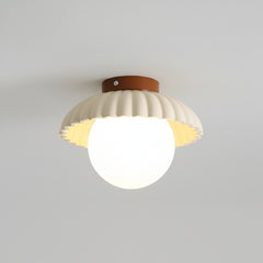 Beige and red colourway of the flower-bud ceiling light shade