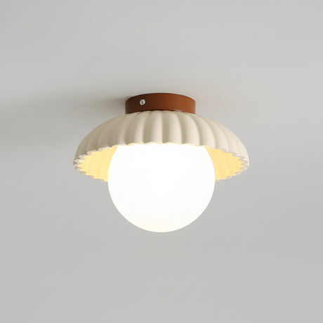 Beige and red colourway of the flower-bud ceiling light shade