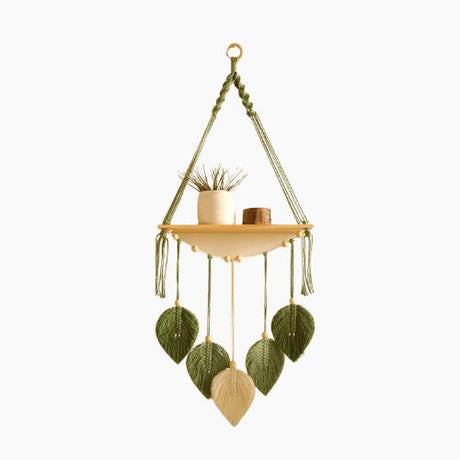 Leaf Macrame Floating Shelf Tapestry Art Hand Boho Home Decoration Wall Hanging Shelf for Bedroom Wall Decor Display Stand Gift