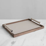 Luxury Walnut Leather Organizer Storage Tray for Makeup and Kitchen