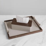 Luxury Walnut Leather Organizer Storage Tray for Makeup and Kitchen