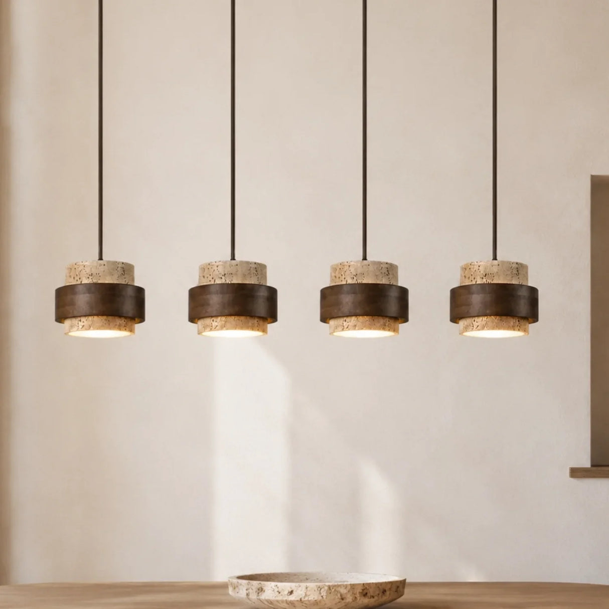 Orvina Travertine Cylinder Pendant Light Modern Japandi Minimalist