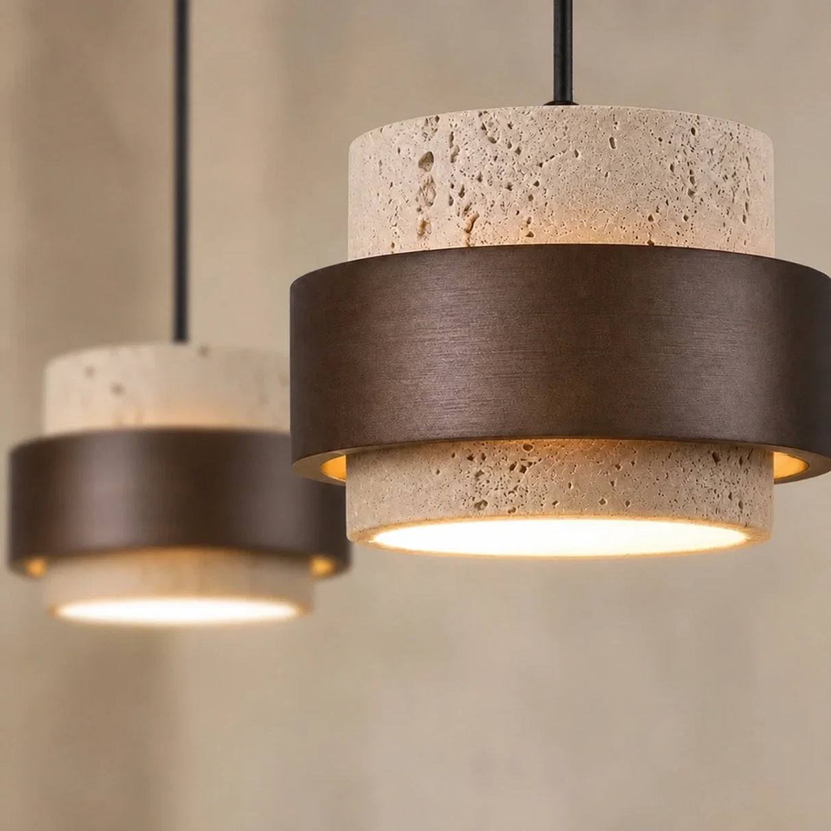 Orvina Travertine Cylinder Pendant Light Modern Japandi Minimalist