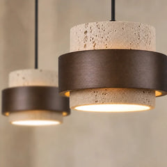 Orvina Travertine Cylinder Pendant Light Modern Japandi Minimalist