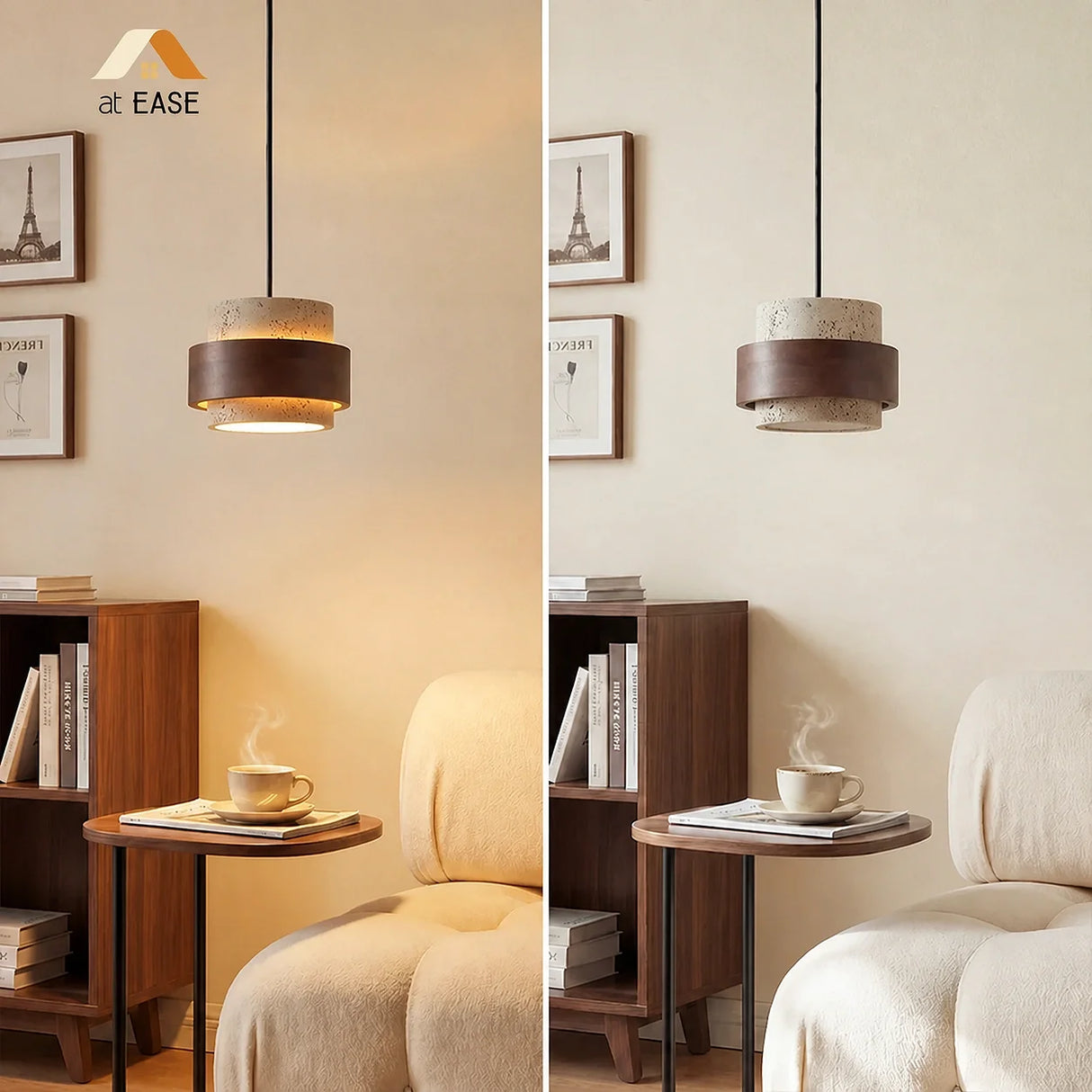 Orvina Travertine Cylinder Pendant Light Modern Japandi Minimalist