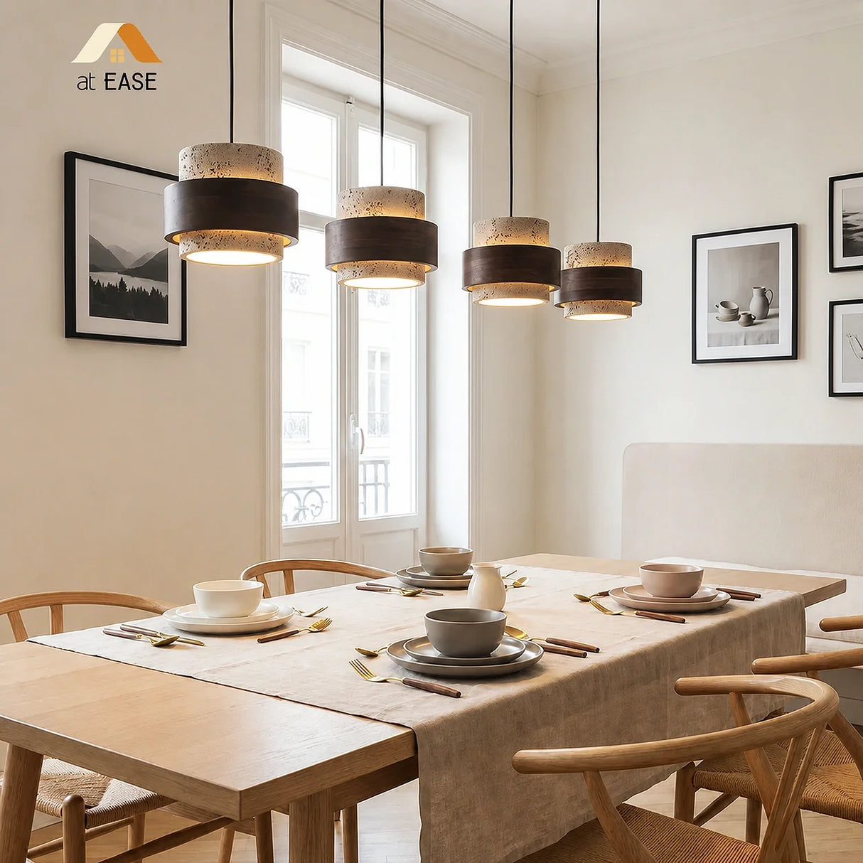 Orvina Travertine Cylinder Pendant Light Modern Japandi Minimalist