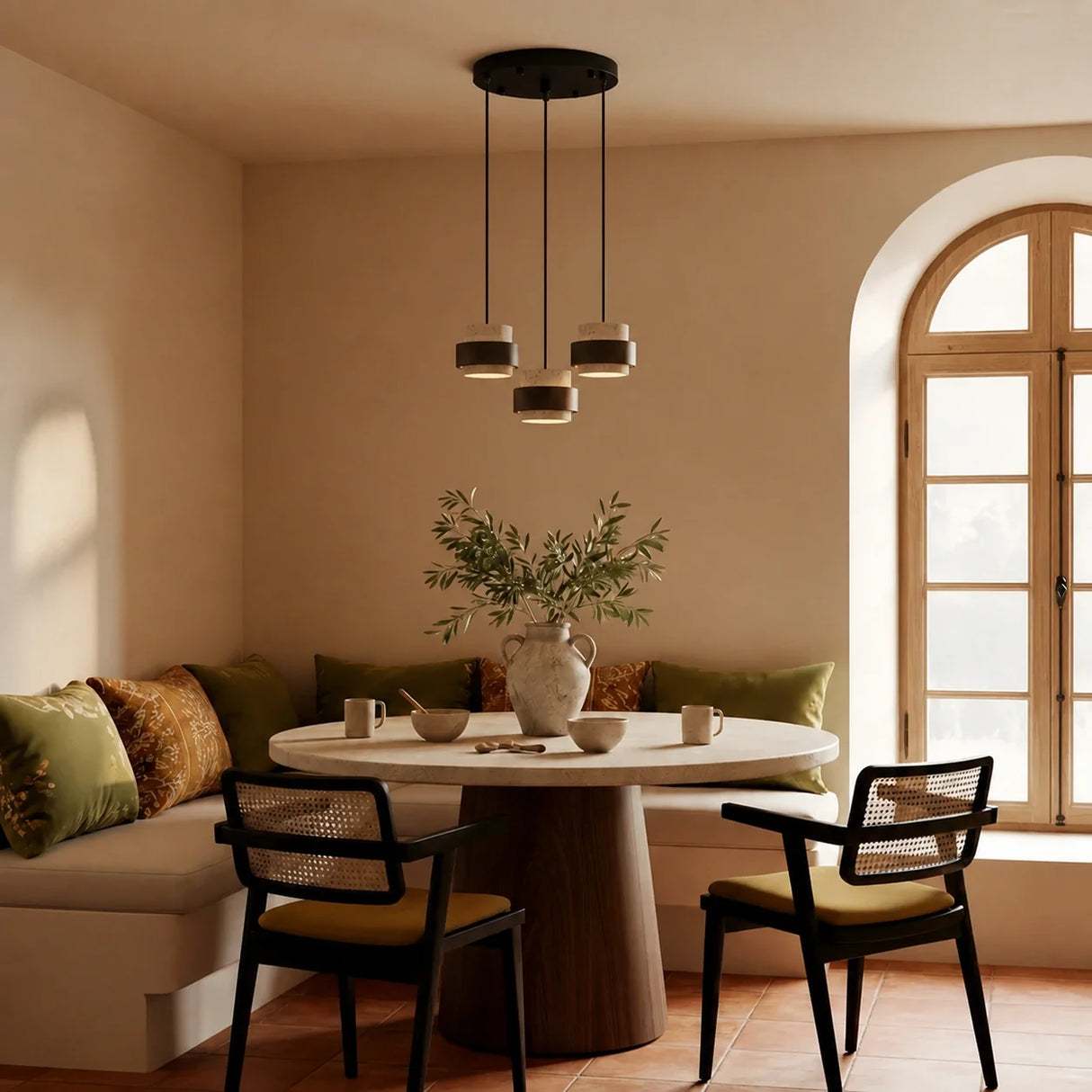Orvina Travertine Cylinder Pendant Light Modern Japandi Minimalist