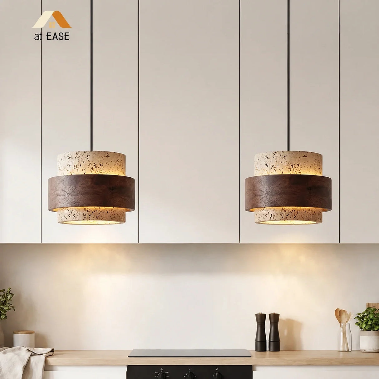 Orvina Travertine Cylinder Pendant Light Modern Japandi Minimalist