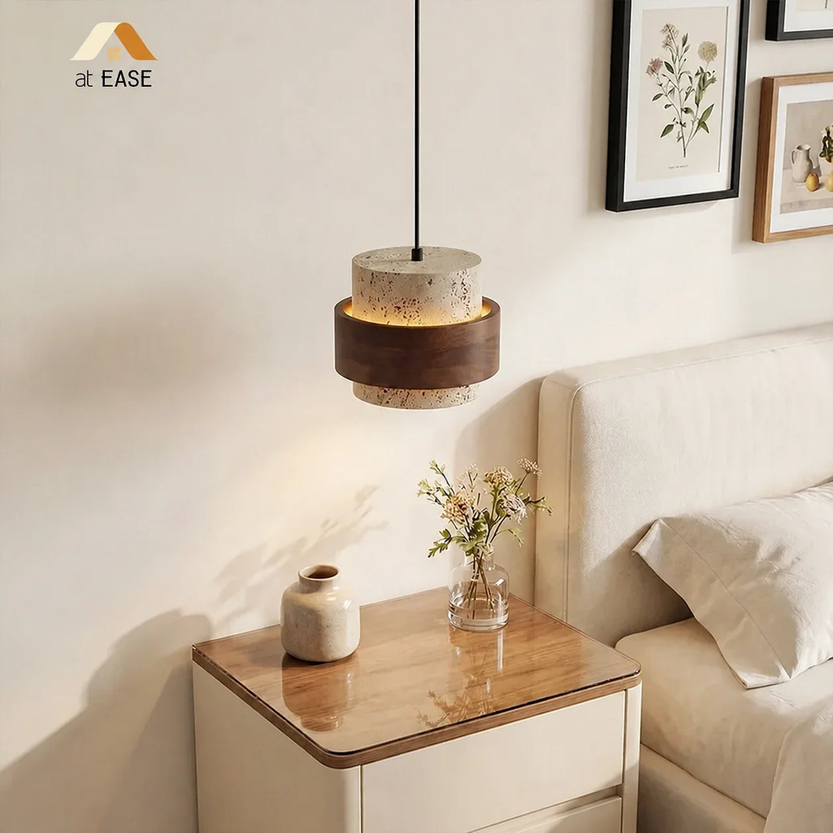 Orvina Travertine Cylinder Pendant Light Modern Japandi Minimalist