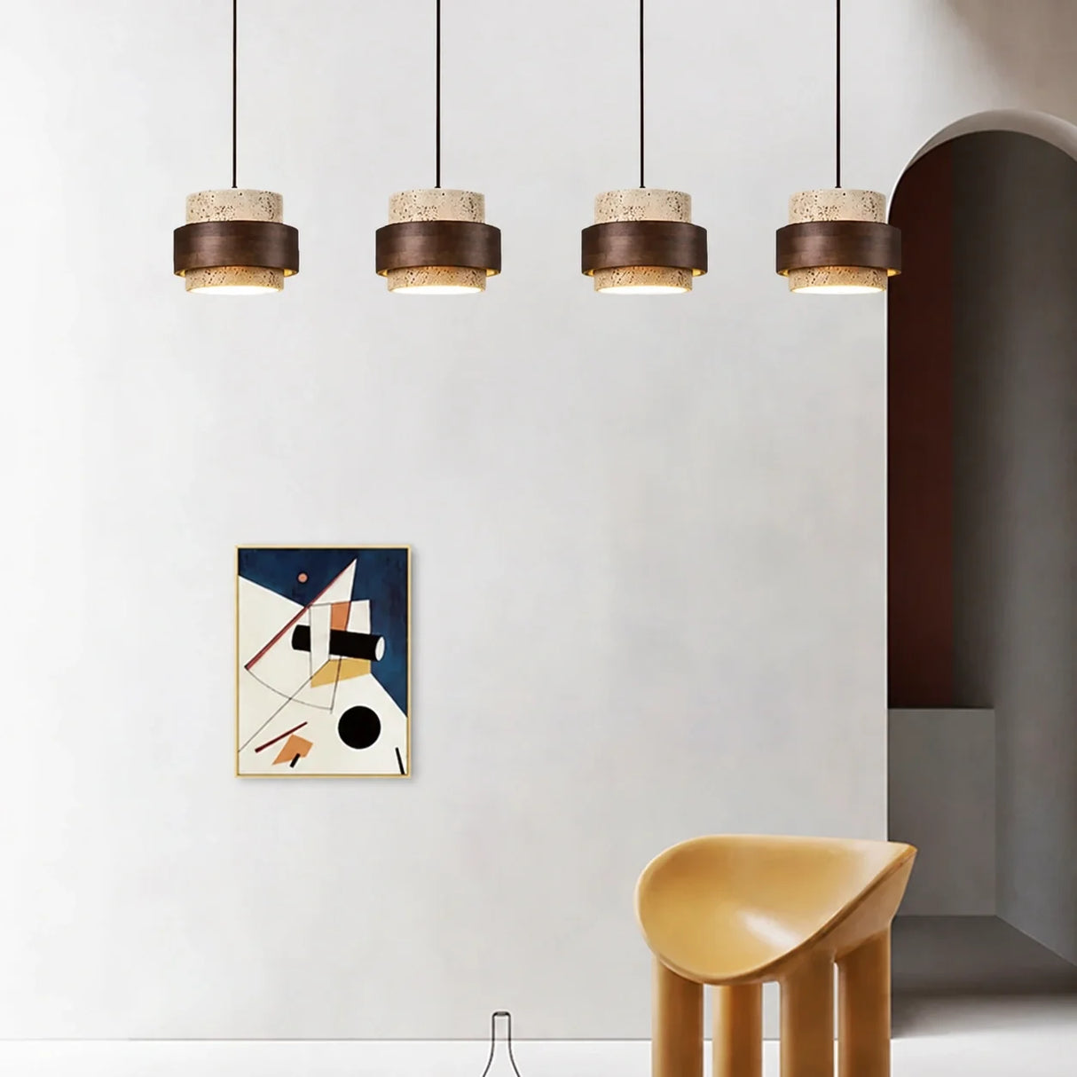 Orvina Travertine Cylinder Pendant Light Modern Japandi Minimalist
