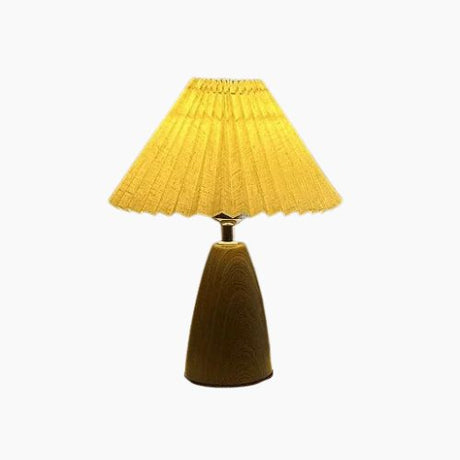 Walnut Ceramic Pleated Desk Lamp Floral Linen Shade USB Power