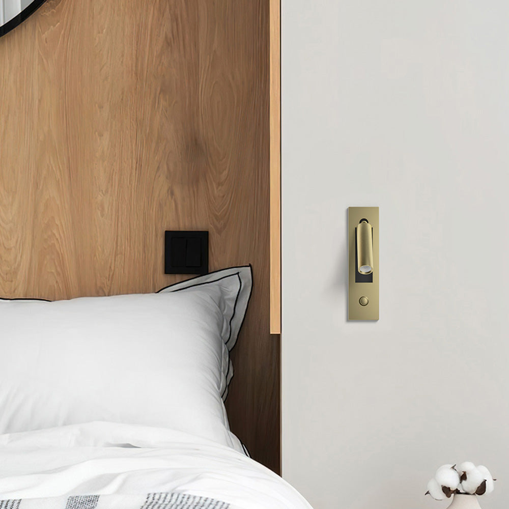 Reading wall sconce beam directed onto a book on a bedside table