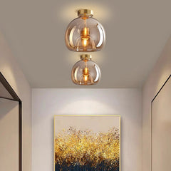 Lampsmodern-UK Retro Copper Glass Ceiling Light Semi-Flush 9.8in