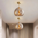 Lampsmodern-UK Retro Copper Glass Ceiling Light Semi-Flush 9.8in
