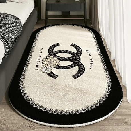 VIKAMA Cashmere Imitation Non-Slip Washable Oval Bedroom Living Rug