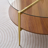 Mid Century Round Coffee Table Tempered Glass Top and Shelf