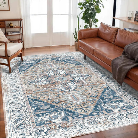 VIKAMA Bohemian Velvet Anti-Slip Crystal Print Living Room Rug