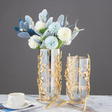 Crystal Coral Metal Tree Vase with Hollow Glass Frame Decor