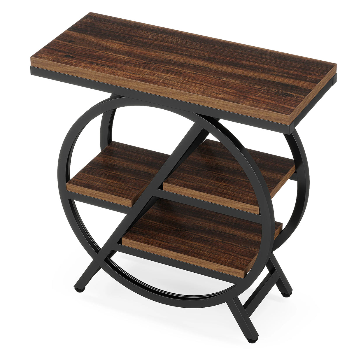 Tribesigns 3-Tier Rustic Brown Side Table with Geometric Metal Frame