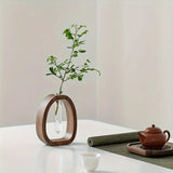 Walnut Solid Wood Mini Hydroponic Glass Vase Decorative Planter