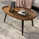 Walnut Oval Irregular Coffee Table Set with Triangle Legs