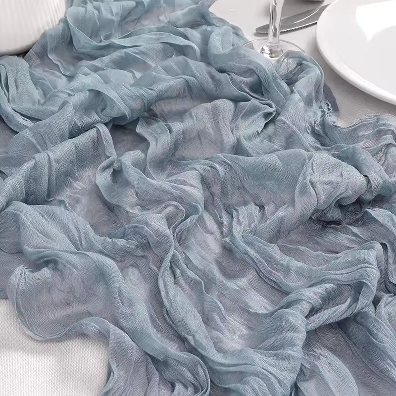 Cheesecloth Table Runner Dusty Blue Boho Style for Baby Shower Decor