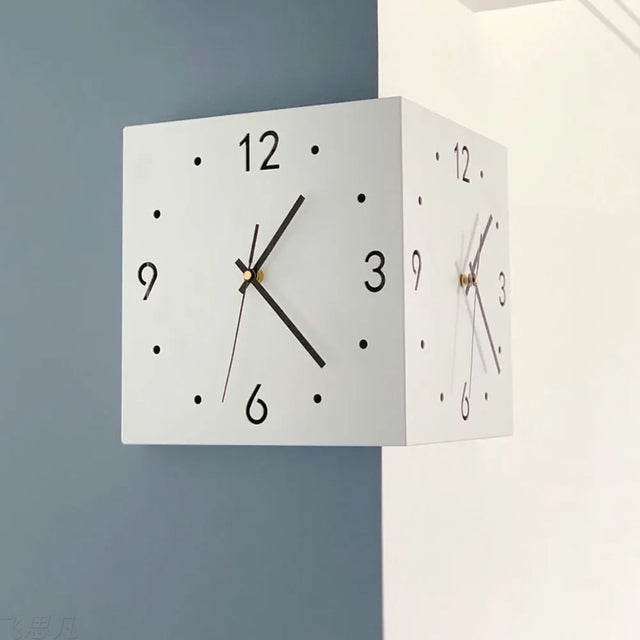 Double Sided Corner Wall Clock with Analog and Digital Display