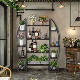 Large 5-Tier Industrial Metal and Wood Plant Stand Shelf