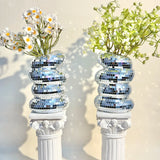 Silver Disco Ball Spiral Glass Vase with Mosaic Mirror Tiles