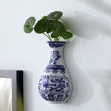 Blue White Ceramic Wall Vase for Lucky Bamboo - Porcelain Decor