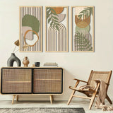3-Piece Sage Green Abstract Geometric Wooden Wall Art Set