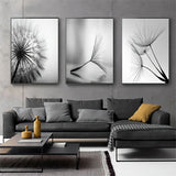 Black White Dandelion Canvas Wall Art Nordic Minimalist Floral Prints
