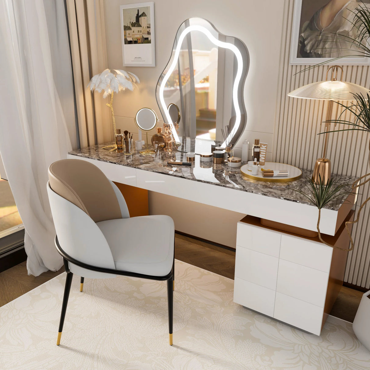 LUVODI Two-Tone Microfiber Leather Dining Chairs with Gold Legs