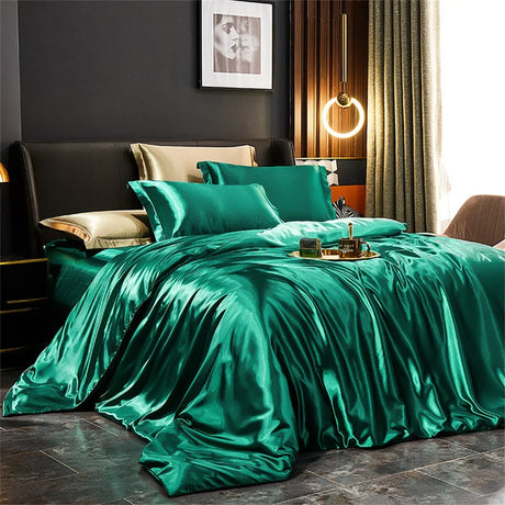Luxury Rayon Satin Silk-Like Bedding Set Duvet Cover Pillowcases