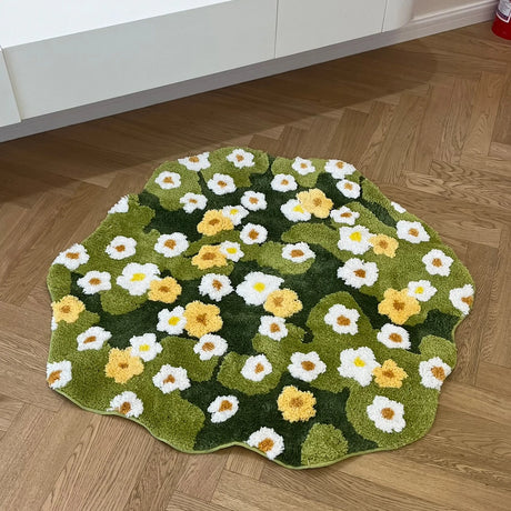 Daisy Tufted Moss Bathroom Mat Soft Anti-Slip Waterproof Meadow Rug