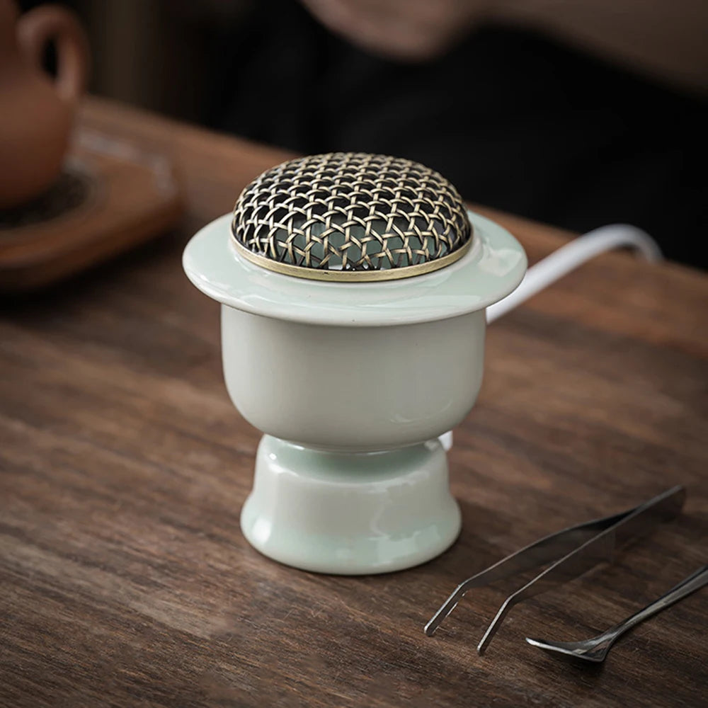 Celadon Ceramic High-Temp Electric Incense Burner with Timer 110V