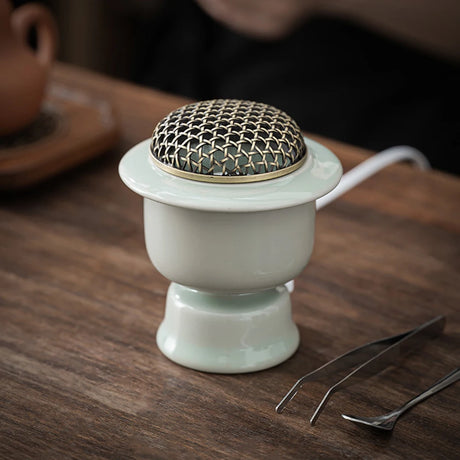 Celadon Ceramic High-Temp Electric Incense Burner with Timer 110V