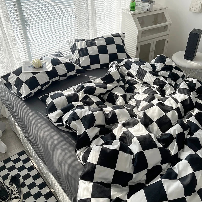 Checkerboard Duvet Cover Bedding Set Polyester Cotton Blend