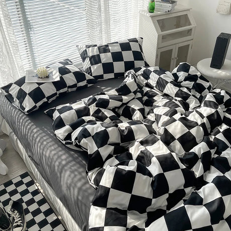Checkerboard Duvet Cover Bedding Set Polyester Cotton Blend