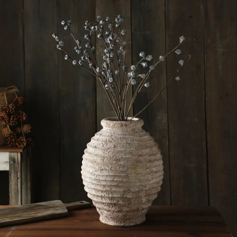 Vintage Handmade Distressed Ceramic Clay Vase for Dried Flowers