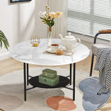 Round Sintered Stone Coffee Table with Two-Tier Black Frame
