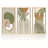 3-Piece Sage Green Abstract Geometric Wooden Wall Art Set