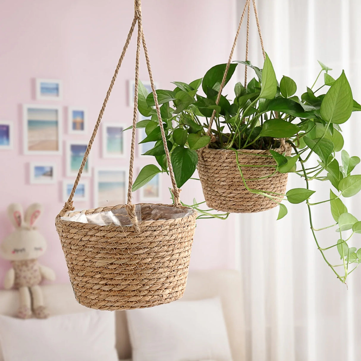Rustic Woven Straw Flower Basket - Multi-Purpose Decorative Storage