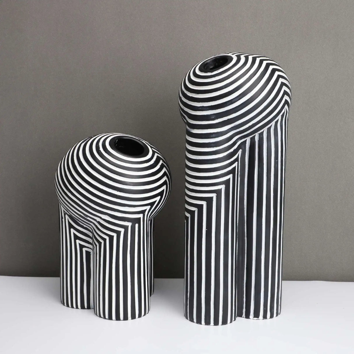 Black White Striped Resin Vase Modern Abstract Geometry Planter