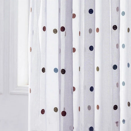 Colorful Embroidered Sheer Voile Curtain Panel Light-Filtering Decorative Drapes