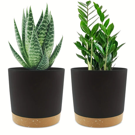 2-Pack 6.5in Self-Watering Removable-Bottom Round Plastic Planters Indoor Outdoor