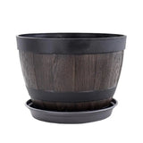 Vintage Wood Barrel Resin Planter 9 Inch Rustic Flower Pot