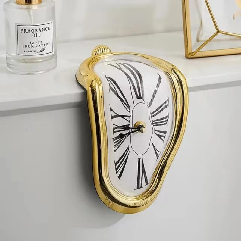 Surreal Melting Wall Clock – Silver Dali‑Inspired Shelf Décor