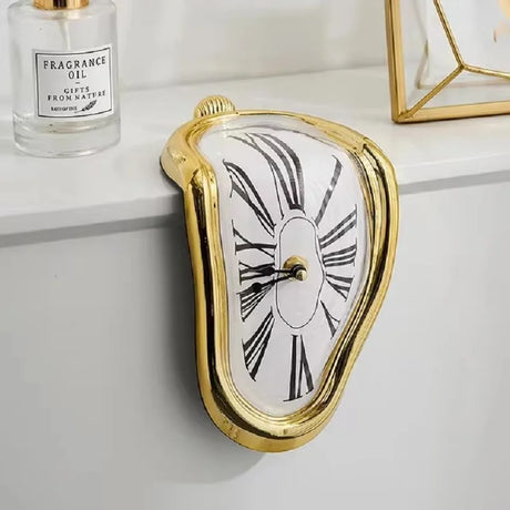 Surreal Melting Wall Clock – Silver Dali‑Inspired Shelf Décor